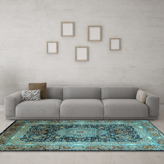 Machine Washable Persian Light Blue Traditional Rug in a Living Room, wshtr213lblu