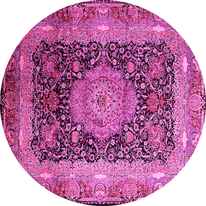 Round Machine Washable Persian Pink Traditional Rug, wshtr213pnk