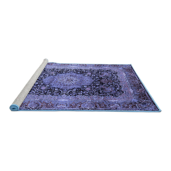 Sideview of Machine Washable Persian Blue Traditional Rug, wshtr213blu