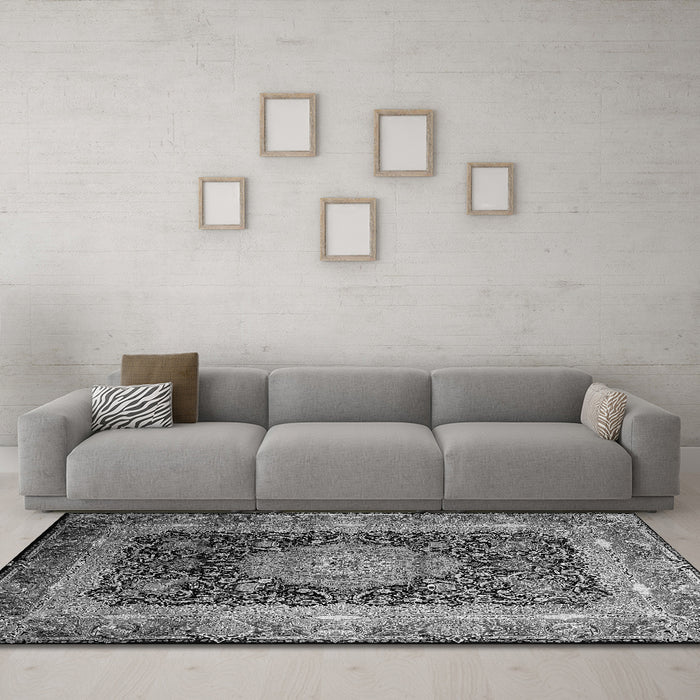 Machine Washable Persian Gray Traditional Rug in a Living Room,, wshtr213gry