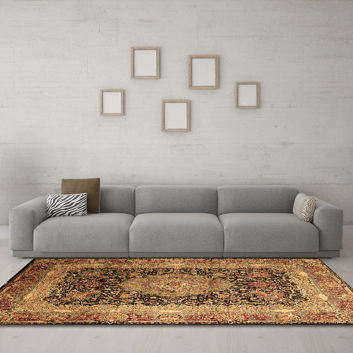 Machine Washable Persian Brown Traditional Rug in a Living Room,, wshtr213brn