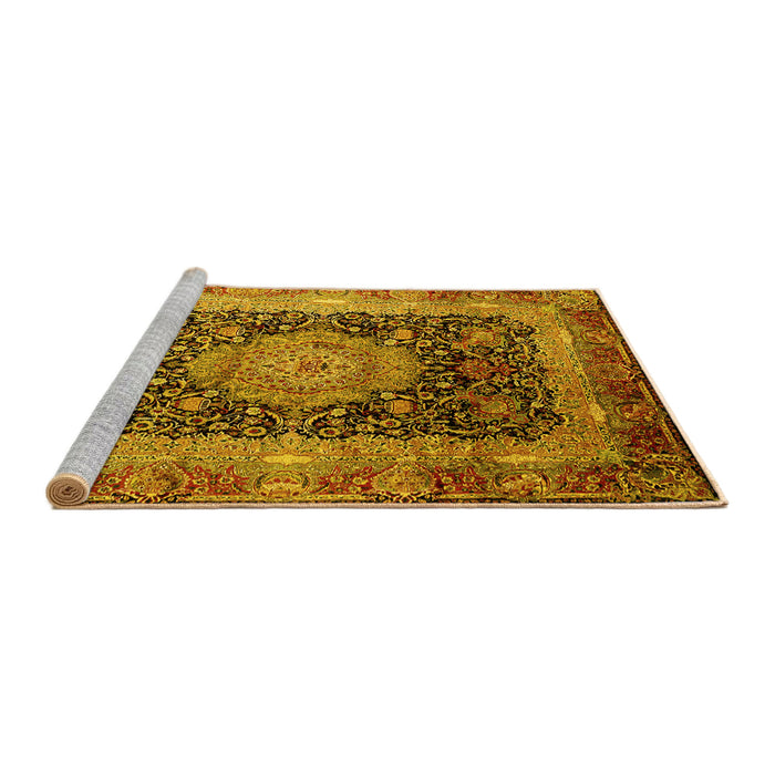 Sideview of Machine Washable Persian Yellow Traditional Rug, wshtr213yw