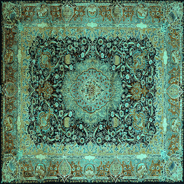 Square Machine Washable Persian Turquoise Traditional Area Rugs, wshtr213turq