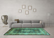 Machine Washable Persian Turquoise Traditional Area Rugs in a Living Room,, wshtr213turq