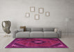 Machine Washable Medallion Pink Traditional Rug in a Living Room, wshtr2140pnk