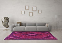 Machine Washable Medallion Pink Traditional Rug, wshtr2140pnk