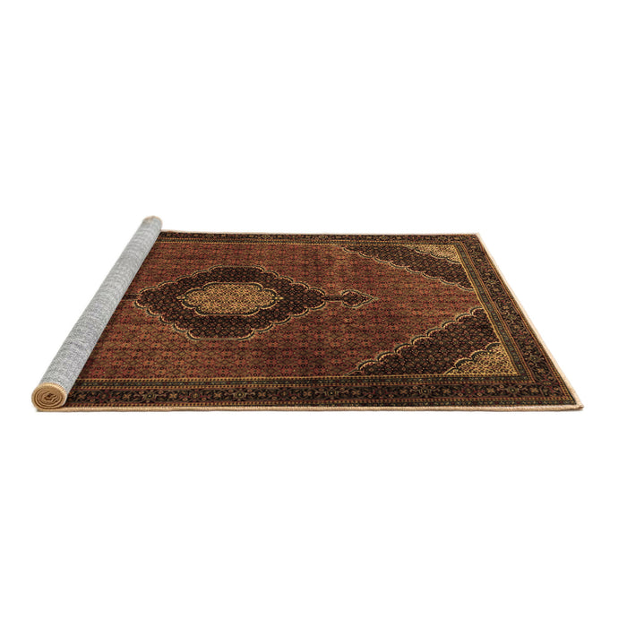 Sideview of Machine Washable Medallion Brown Traditional Rug, wshtr2140brn