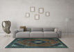 Machine Washable Medallion Light Blue Traditional Rug in a Living Room, wshtr2140lblu