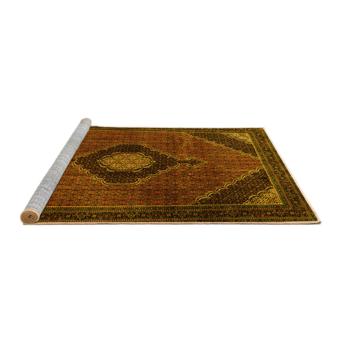 Sideview of Machine Washable Medallion Yellow Traditional Rug, wshtr2140yw