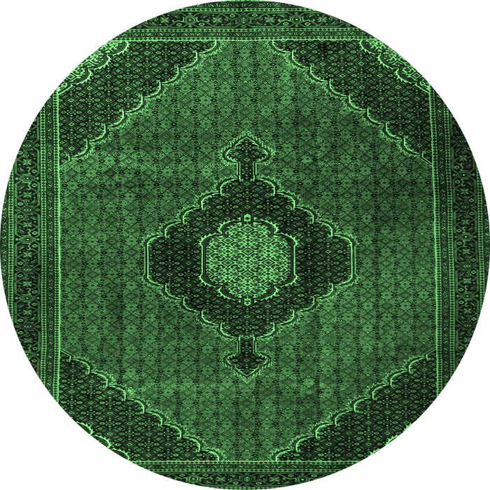 Round Machine Washable Medallion Emerald Green Traditional Area Rugs, wshtr2140emgrn
