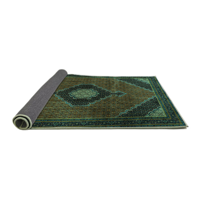 Sideview of Medallion Turquoise Traditional Rug, tr2140turq