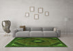 Machine Washable Medallion Green Traditional Area Rugs in a Living Room,, wshtr2140grn