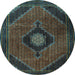 Round Medallion Light Blue Traditional Rug, tr2140lblu