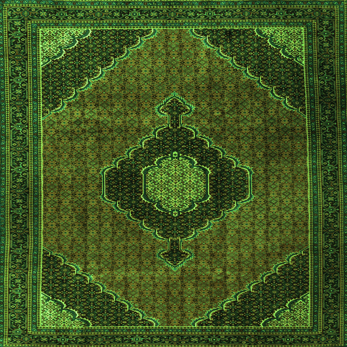 Round Machine Washable Medallion Green Traditional Area Rugs, wshtr2140grn
