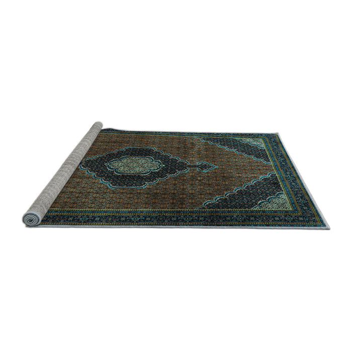 Sideview of Machine Washable Medallion Light Blue Traditional Rug, wshtr2140lblu