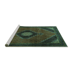Sideview of Machine Washable Medallion Turquoise Traditional Area Rugs, wshtr2140turq