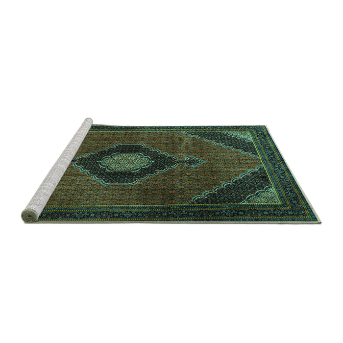 Sideview of Machine Washable Medallion Turquoise Traditional Area Rugs, wshtr2140turq