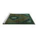 Sideview of Machine Washable Medallion Turquoise Traditional Area Rugs, wshtr2140turq