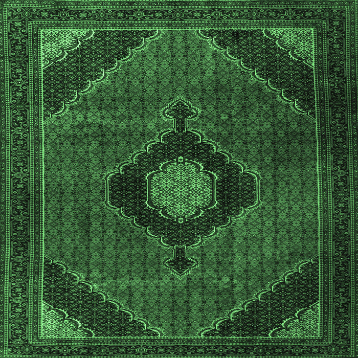 Square Machine Washable Medallion Emerald Green Traditional Area Rugs, wshtr2140emgrn