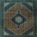 Square Medallion Light Blue Traditional Rug, tr2140lblu