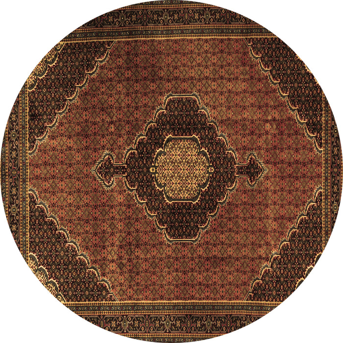 Round Machine Washable Medallion Brown Traditional Rug, wshtr2140brn
