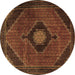 Round Machine Washable Medallion Brown Traditional Rug, wshtr2140brn