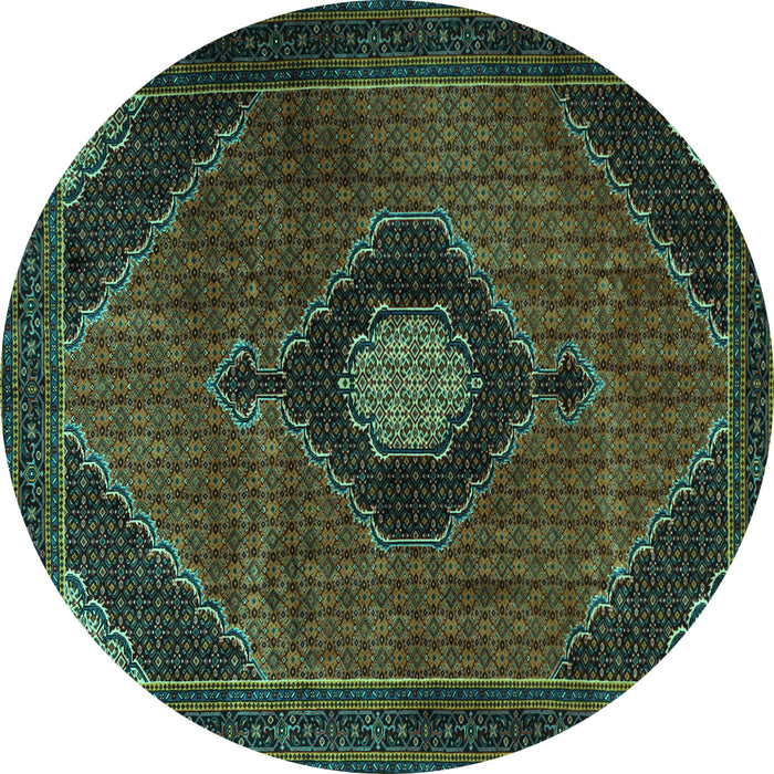 Round Medallion Turquoise Traditional Rug, tr2140turq
