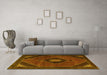 Machine Washable Medallion Yellow Traditional Rug in a Living Room, wshtr2140yw