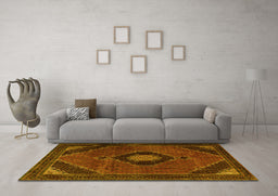Machine Washable Medallion Yellow Traditional Rug in a Living Room, wshtr2140yw