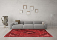 Machine Washable Medallion Red Traditional Rug, wshtr2140red