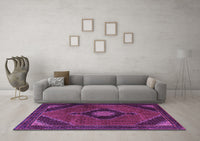 Machine Washable Medallion Purple Traditional Rug, wshtr2140pur