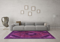Machine Washable Medallion Purple Traditional Area Rugs in a Living Room, wshtr2140pur