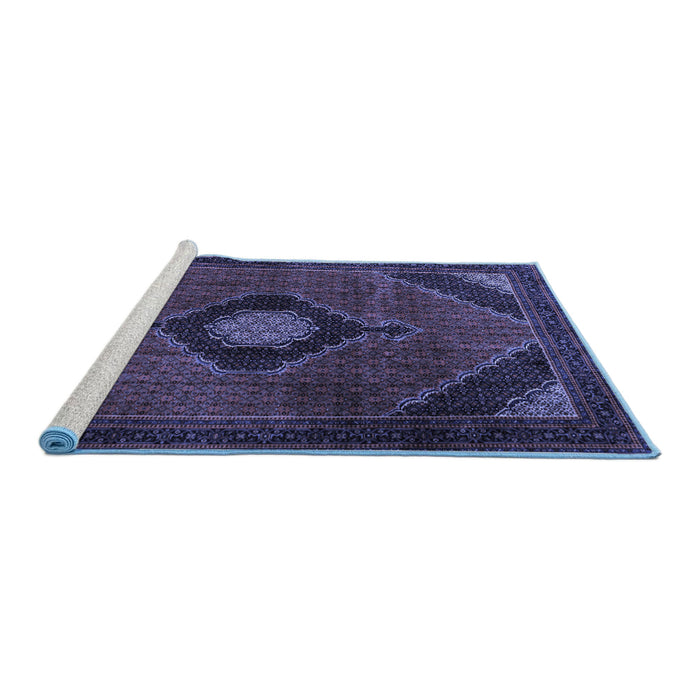 Sideview of Machine Washable Medallion Blue Traditional Rug, wshtr2140blu