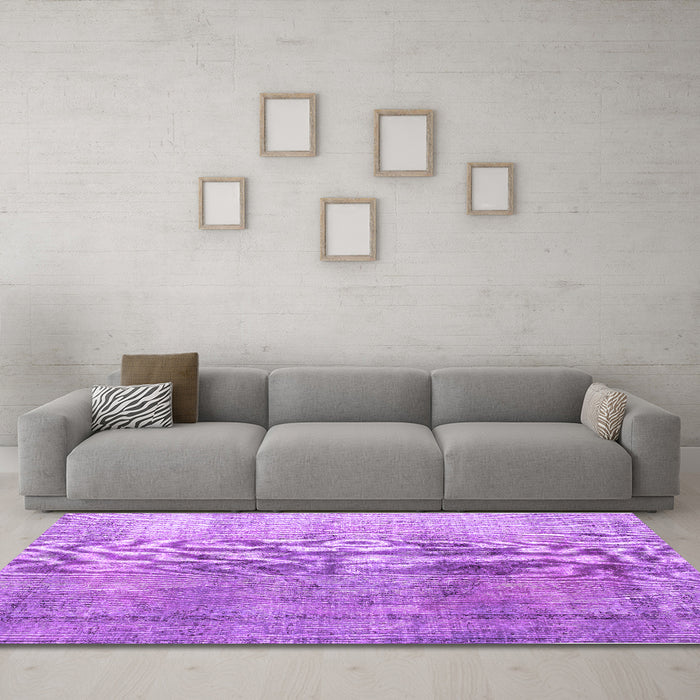 Machine Washable Persian Purple Traditional Area Rugs in a Living Room, wshtr2141pur