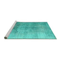 Sideview of Machine Washable Persian Turquoise Traditional Area Rugs, wshtr2141turq
