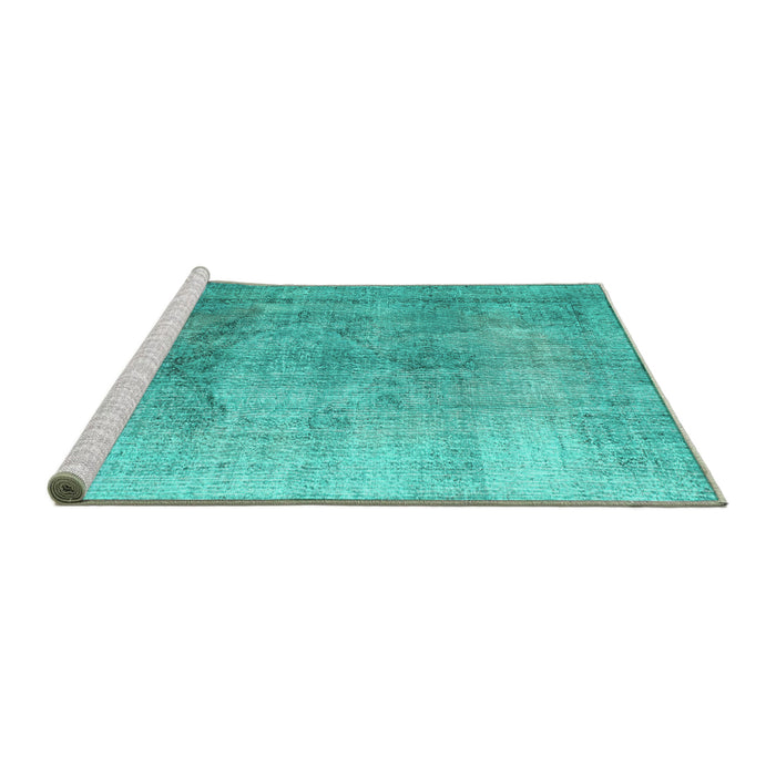 Sideview of Machine Washable Persian Turquoise Traditional Area Rugs, wshtr2141turq