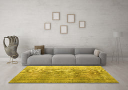 Machine Washable Persian Yellow Traditional Rug in a Living Room, wshtr2141yw