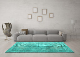 Machine Washable Persian Turquoise Traditional Area Rugs in a Living Room,, wshtr2141turq
