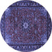 Round Machine Washable Medallion Blue Traditional Rug, wshtr2142blu