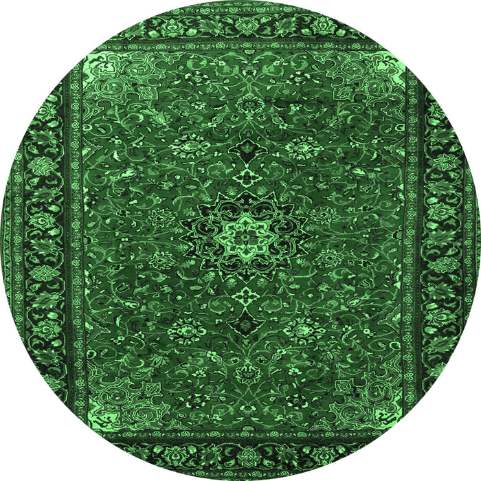 Round Machine Washable Medallion Emerald Green Traditional Area Rugs, wshtr2142emgrn