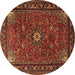 Round Machine Washable Medallion Brown Traditional Rug, wshtr2142brn