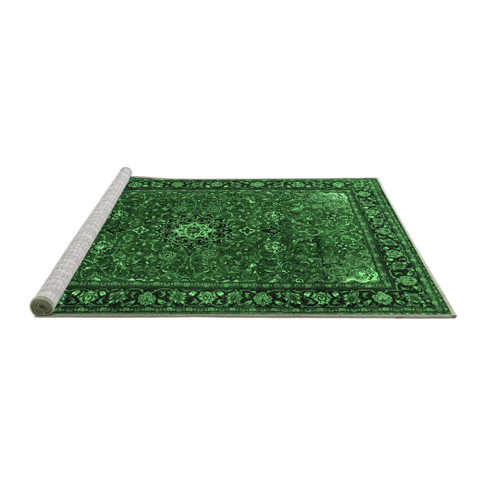 Sideview of Machine Washable Medallion Emerald Green Traditional Area Rugs, wshtr2142emgrn
