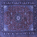 Square Machine Washable Medallion Blue Traditional Rug, wshtr2142blu