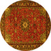 Round Machine Washable Medallion Yellow Traditional Rug, wshtr2142yw