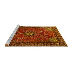 Sideview of Machine Washable Medallion Yellow Traditional Rug, wshtr2142yw