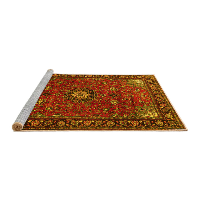 Sideview of Machine Washable Medallion Yellow Traditional Rug, wshtr2142yw