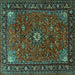 Square Machine Washable Medallion Turquoise Traditional Area Rugs, wshtr2142turq