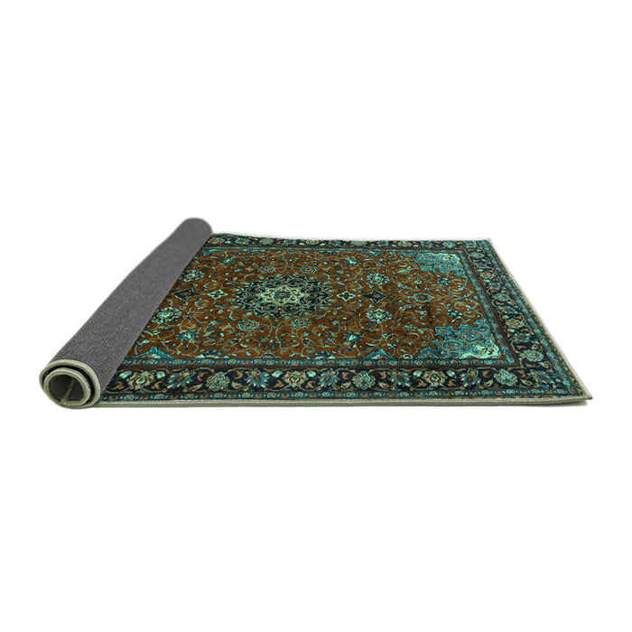 Sideview of Medallion Turquoise Traditional Rug, tr2142turq