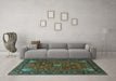 Machine Washable Medallion Turquoise Traditional Area Rugs in a Living Room,, wshtr2142turq