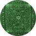 Round Medallion Emerald Green Traditional Rug, tr2142emgrn